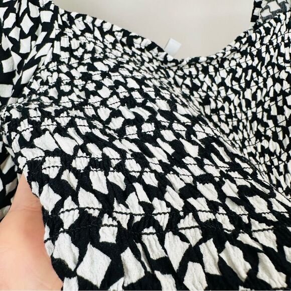 & OTHER STORIES Printed Puff Sleeve Smock Top Black White Checkered French XS S - Picture 9 of 11
